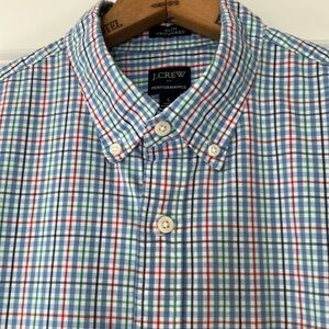 J Crew Performance Slim Untucked Plaid Shirt w Pocket  Lg. White Blue Green Red